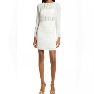 NWT SHO Tadashi Shoji Long Sleeve Cocktail Dress White Mini Bachelorette Size M